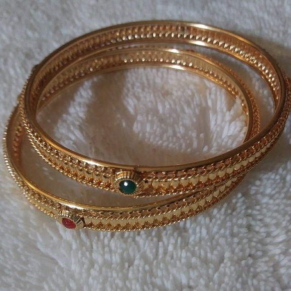 Gold Plated Bangle Bracelets with Crystals🌷 - Picture 1 of 4